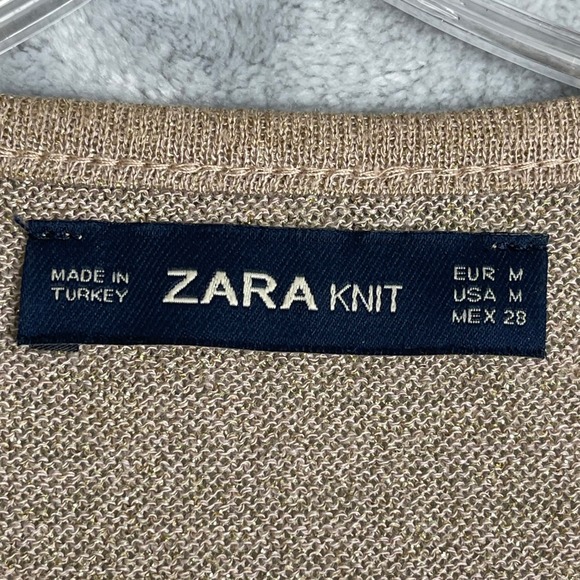 Zara Knit Metallic Wrap Dress Womens M Gold Sparkly Party Holiday Knee Length - Picture 4 of 8